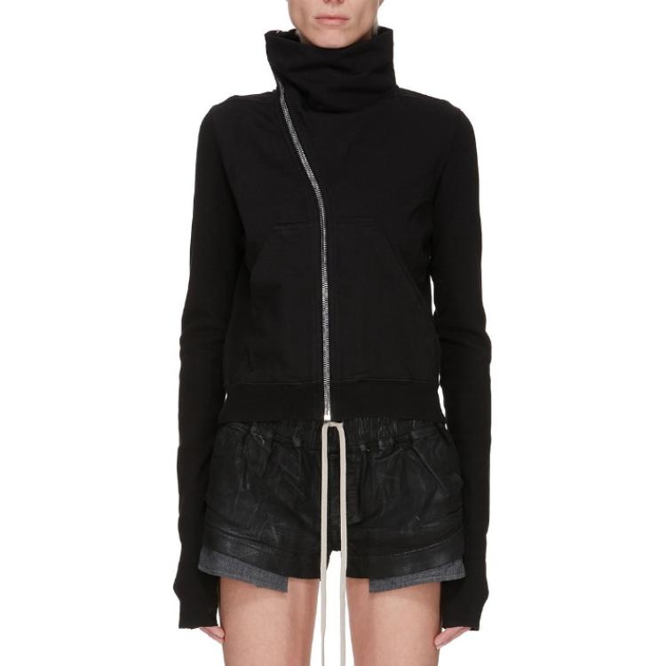 (Women) Rick Owens DRKSHDW  Asymmetric Zip Ribbed Pocket Sweatshirt. DS01E3239RIG-09