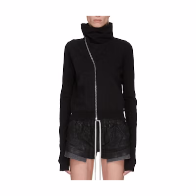 (Women) Rick Owens DRKSHDW Asymmetric Zip Ribbed Pocket Sweatshirt. DS01E3239RIG-09