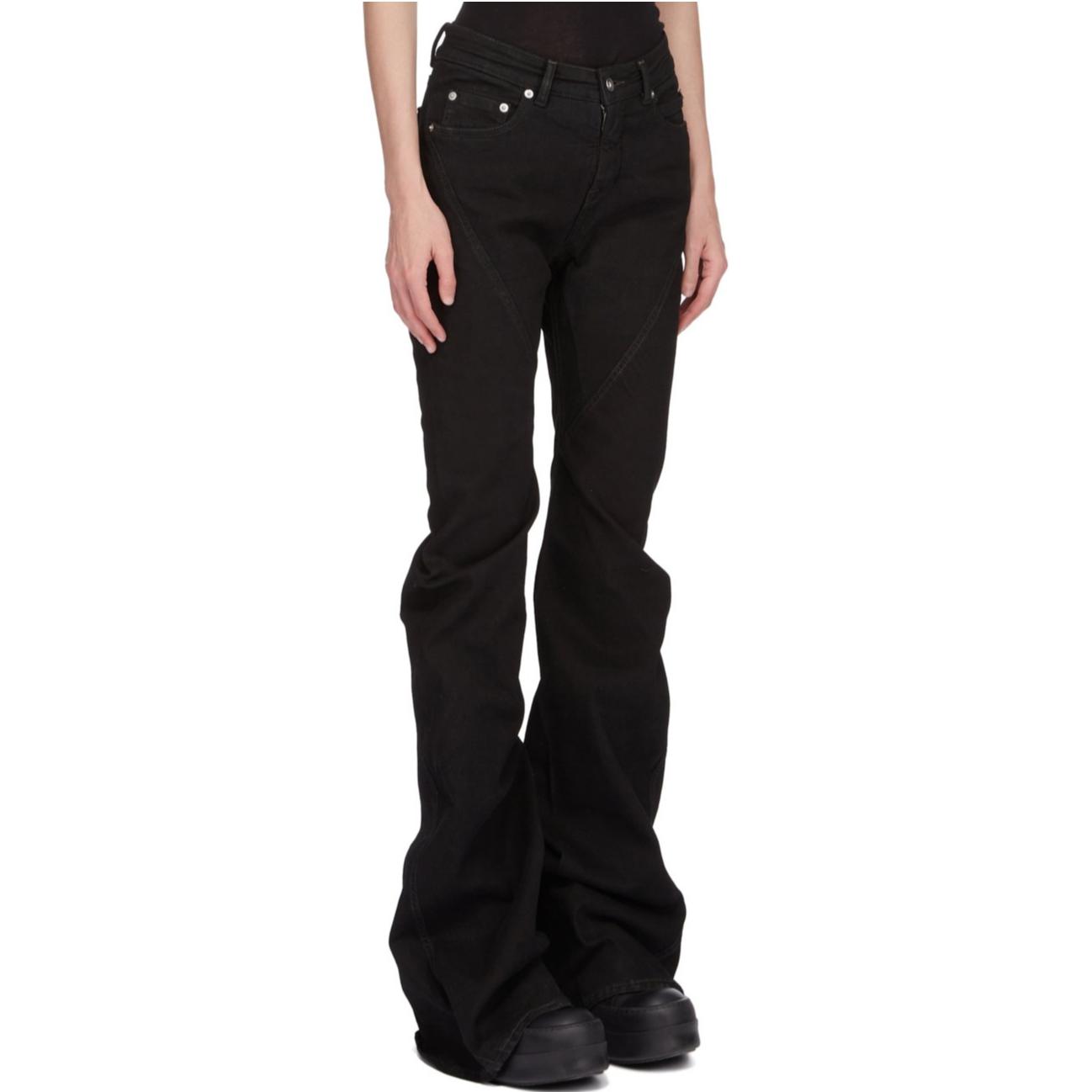 Purchase (W) Rick Owens DRKSHDW 黑色修身喇叭拉鍊休閒長褲 DS01D1302SBB-09