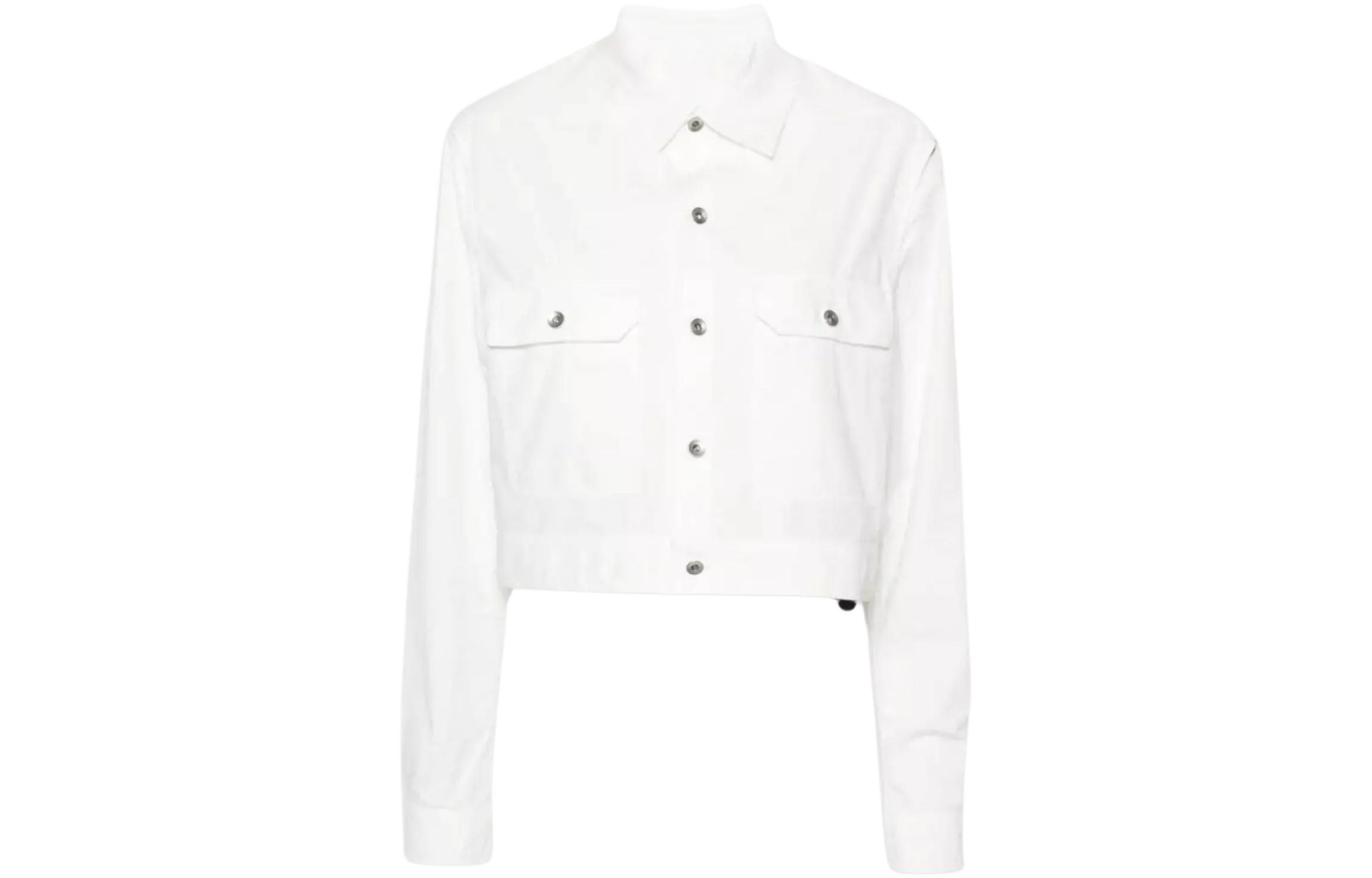 (Women) Rick Owens DRKSHDW  White Cutout Long Sleeve Crop Shirt. DS01D1702P-11
