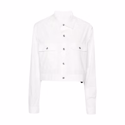 (Women) Rick Owens DRKSHDW White Cutout Long Sleeve Crop Shirt. DS01D1702P-11