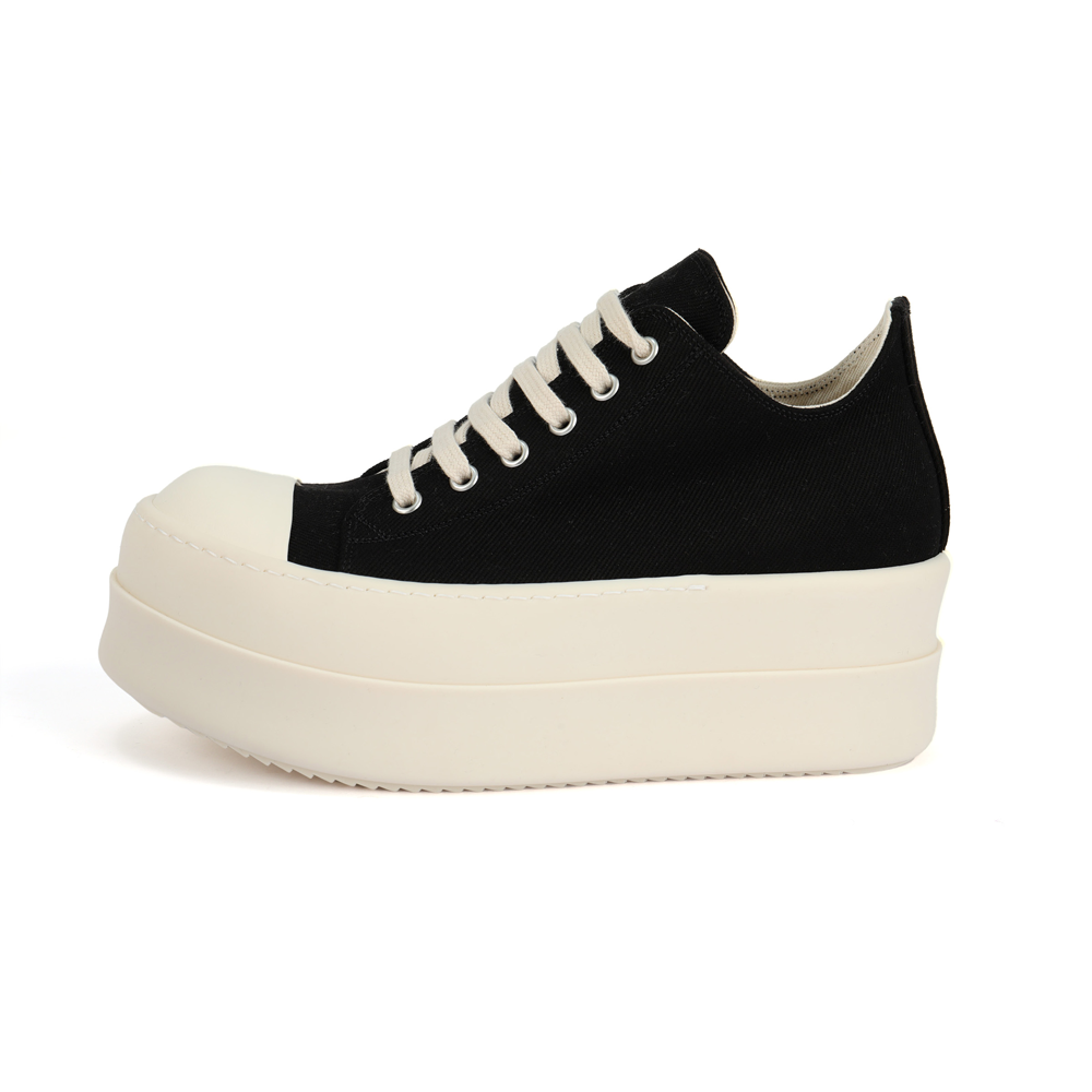 (Women) Rick Owens DRKSHDW Black Low-Top Canvas Lace-Up Sneakers DS01D1832NDK-911