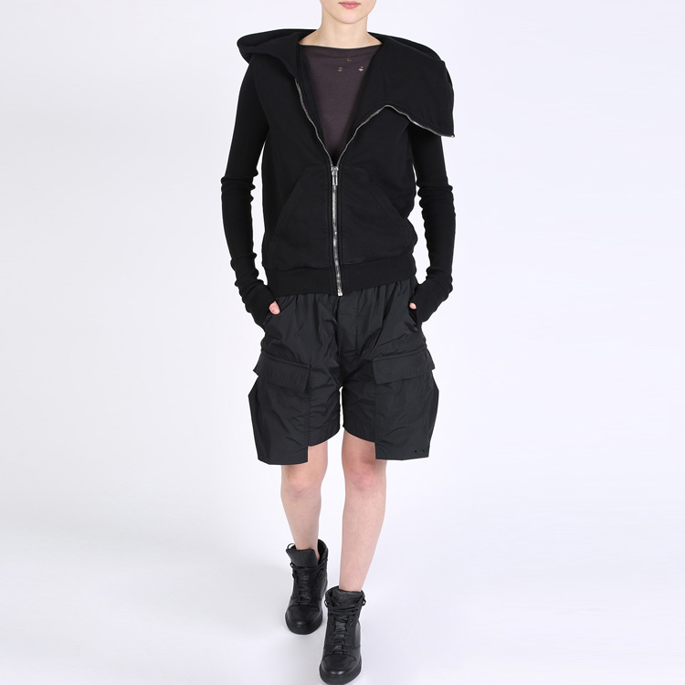 Purchase (W) Rick Owens DRKSHDW Jaket Hoodie Hitam Dengan Resleting DS17S5226-FL-09