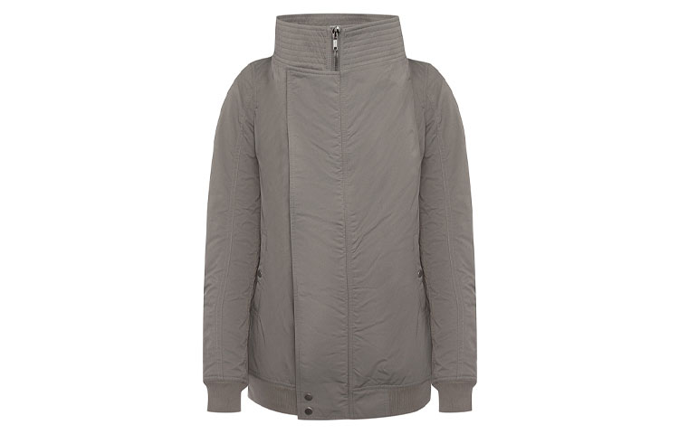 (Women) Rick Owens DRKSHDW FW21 Gray High-Neck Asymmetric Logo Jacket. DS17F2714MU-58