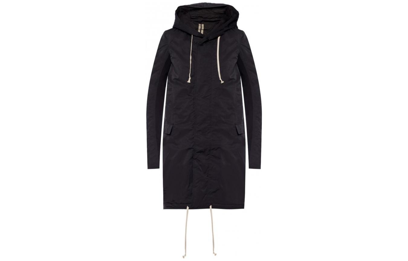 (Women) Rick Owens DRKSHDW FW22  Black Mid-Length Coat with Zipper Hoodie. DS18F7900MU-09