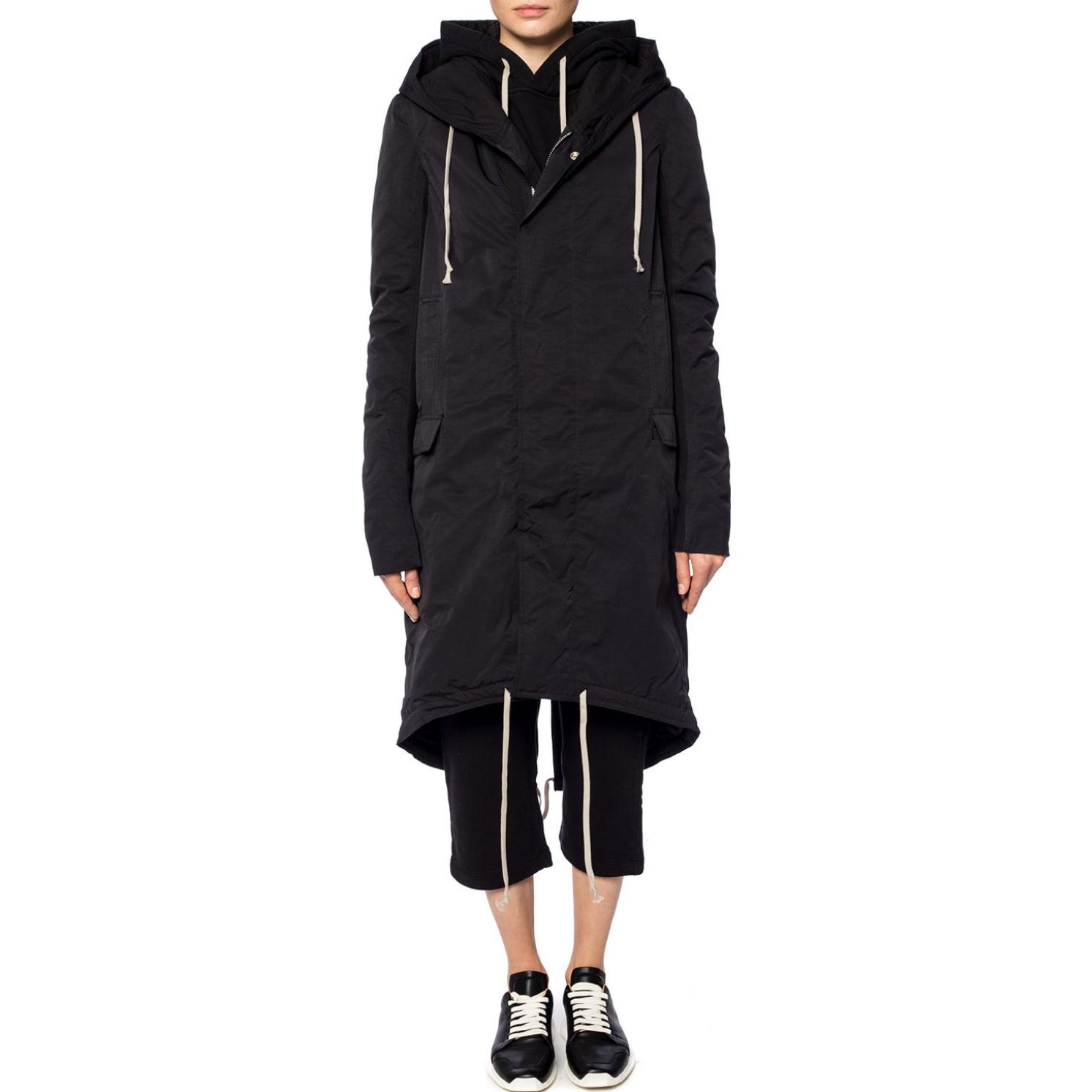 Lookbook (W) Rick Owens DRKSHDW FW22 黑色中长款拉链连帽外套. DS18F7900MU-09