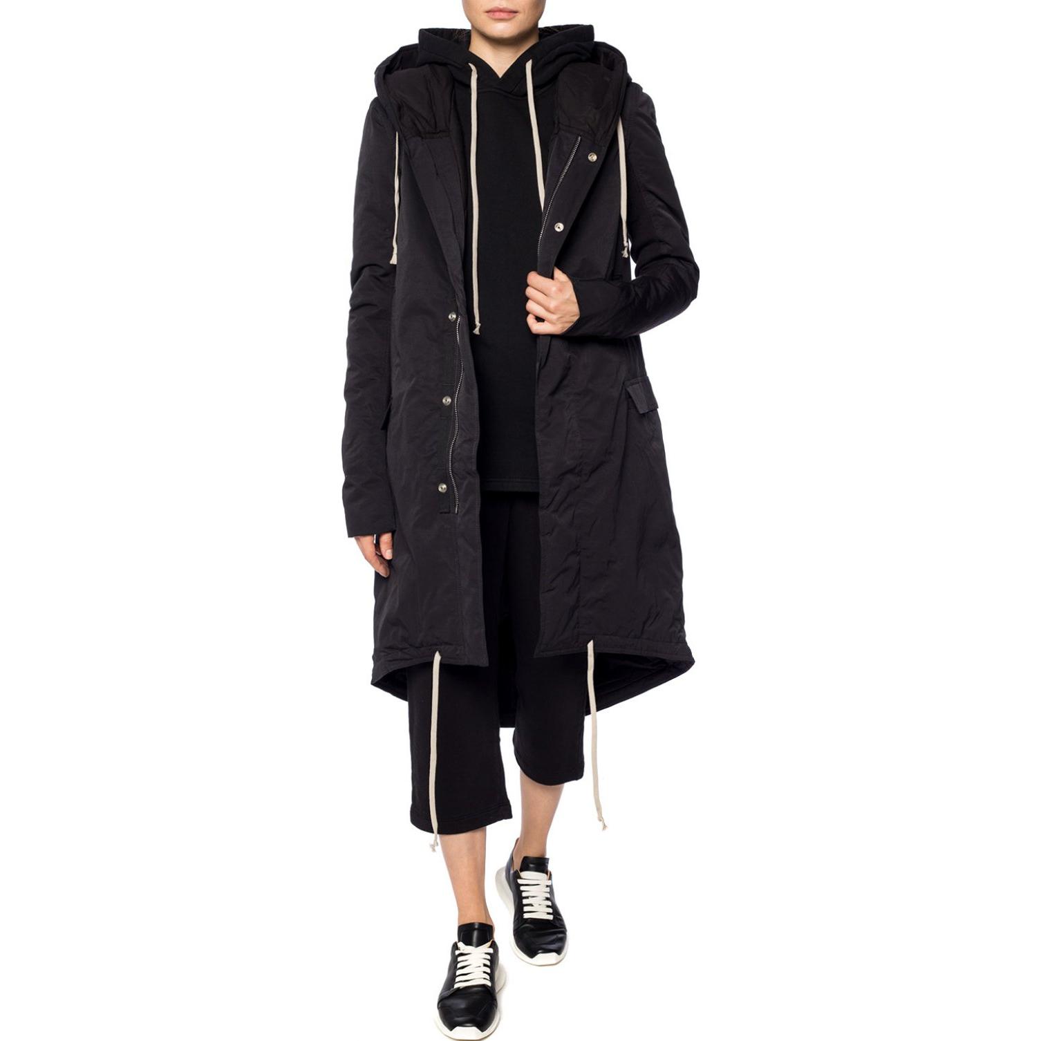 Shop (W) Rick Owens DRKSHDW FW22 黑色中长款拉链连帽外套. DS18F7900MU-09