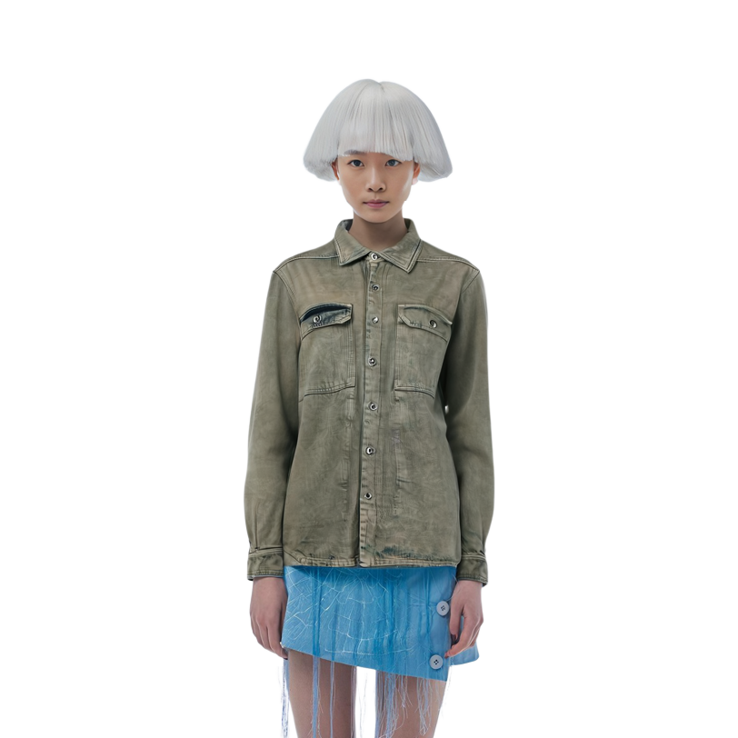 Sizing (W) Rick Owens DRKSHDW FW22 女款灰色口袋衬衫 DS02B4705DMP-38