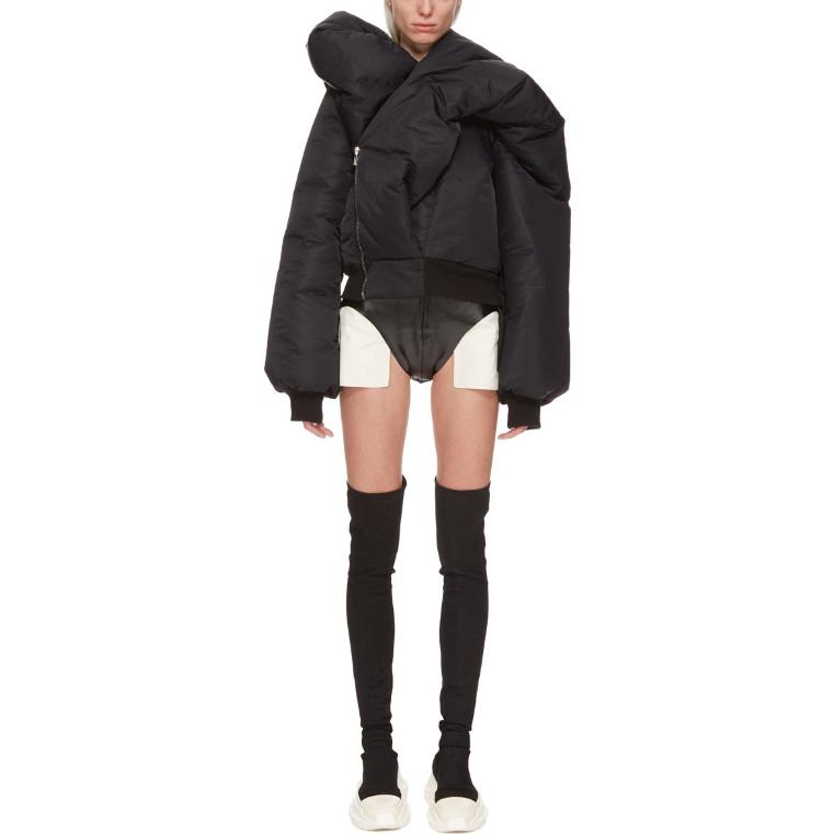 Shop (W) Rick Owens DRKSHDW FW23 Luxor Doll Bomber Hitam/Hijau Pudar Jaket Daur Ulang. DS02C5721BR-09