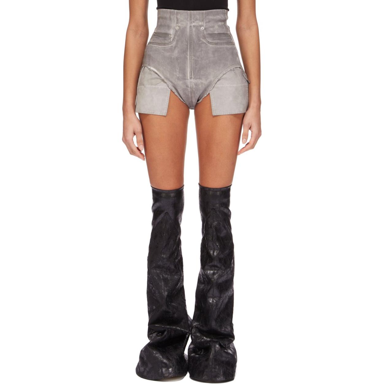 (Women) Rick Owens DRKSHDW FW24  High-Waisted Slim Pearl Denim Shorts. DS02D2313HSCF-08
