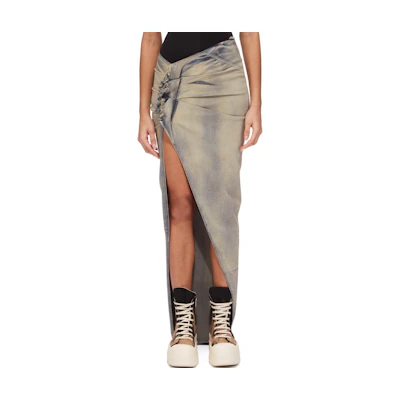 (Women) Rick Owens DRKSHDW FW24 Ruched Denim Maxi Skirt Sky Blue DS02D2348SKY-46