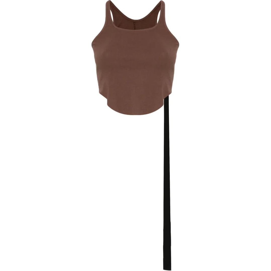 (Women) Rick Owens DRKSHDW FW24 Brown Sleeveless Long Strap Crop Tank Top Women DS02D2100RN-83