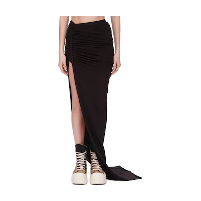 (Women) Rick Owens DRKSHDW FW24 High-Slit Ruched Knit Maxi Skirt Women’s Black DS02D2334RN-09