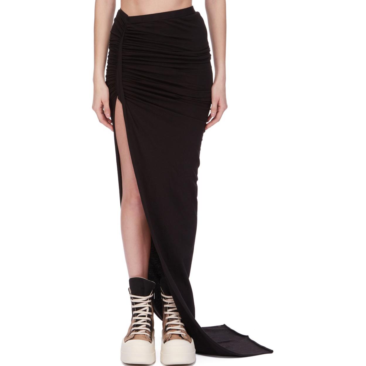 Order (W) Rick Owens DRKSHDW 女士黑色高开叉褶皱针织长裙 FW24 DS02D2334RN-09