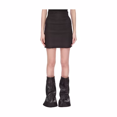 (Women) Rick Owens DRKSHDW FW24 Raw Edge High-Waisted Slim Denim Skirt Women Black Wax. DS02D2346SBW-99
