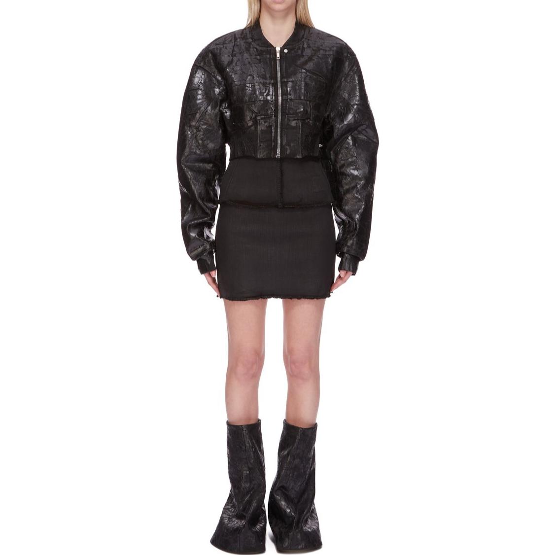 Shop (W) 瑞克欧文斯DRKSHDW FW24高腰修身生边牛仔裙 女士黑色蜡质款。 DS02D2346SBW-99