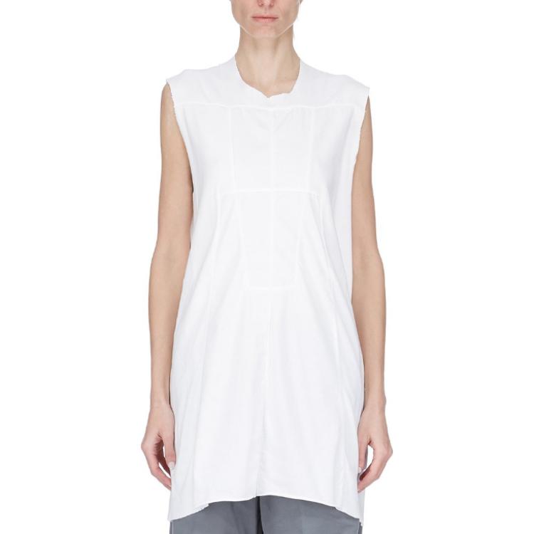(Women) Rick Owens DRKSHDW FW24 White Sleeveless Raw Hem Crewneck Tank Top DS02D2111RNP11