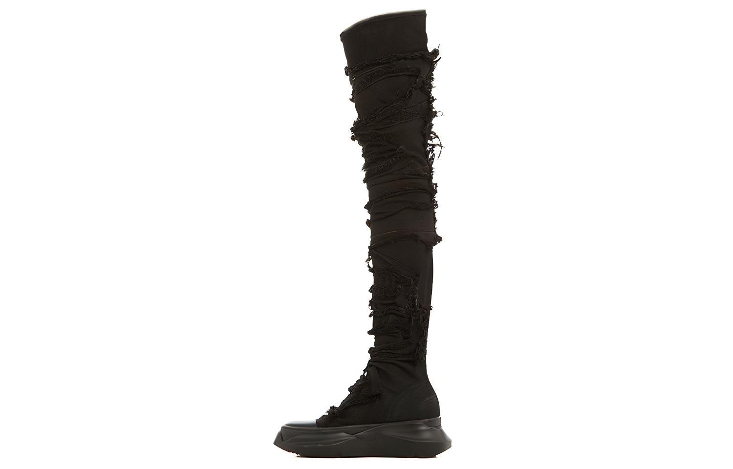 (W) Rick Owens DRKSHDW Gethsemane Stretch Abstract Stocking Boots 'Black Destroy Denim'