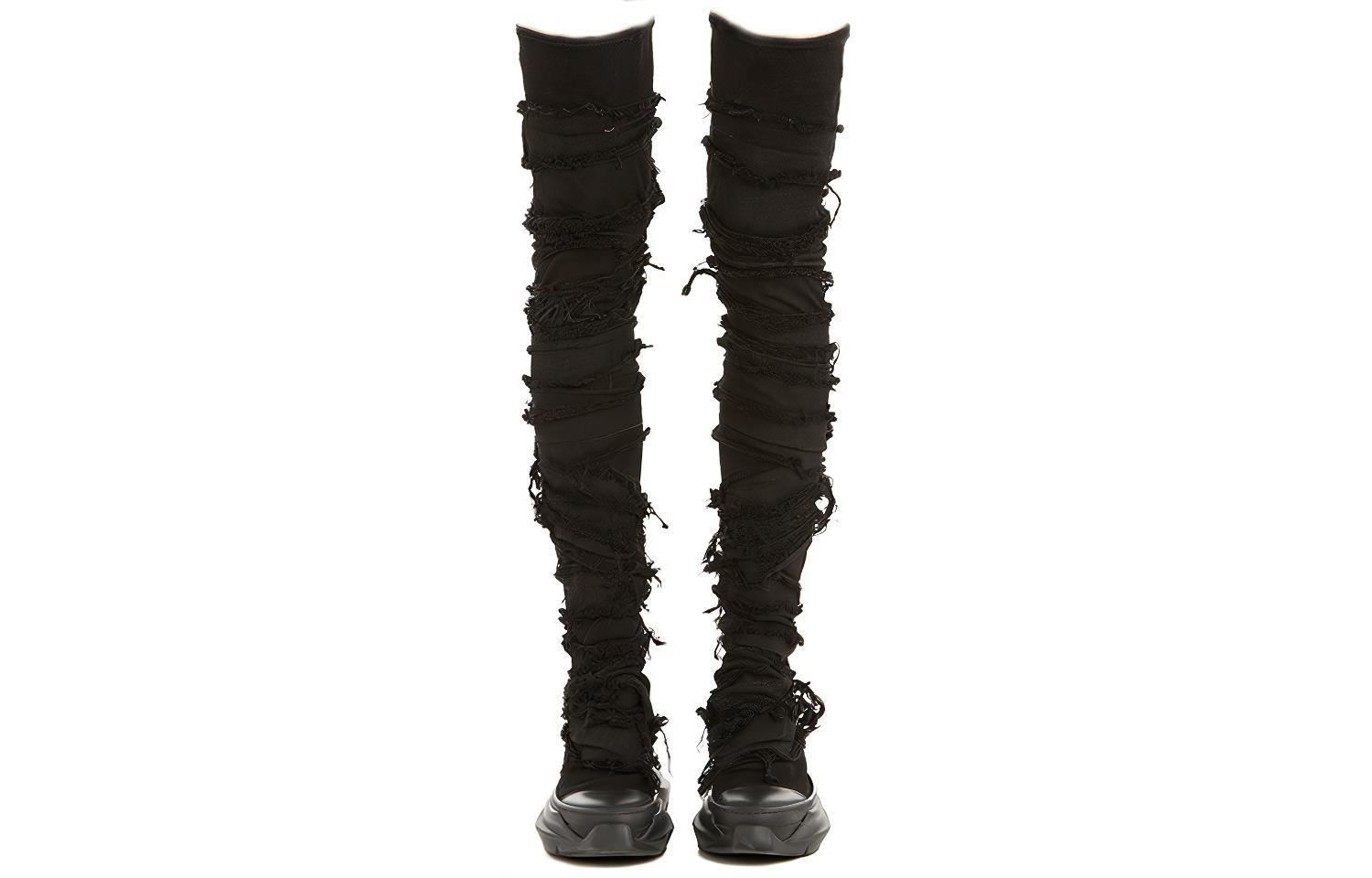 (W) Rick Owens DRKSHDW Gethsemane Stretch Abstract Stocking Boots 'Black Destroy Denim' 圖 3