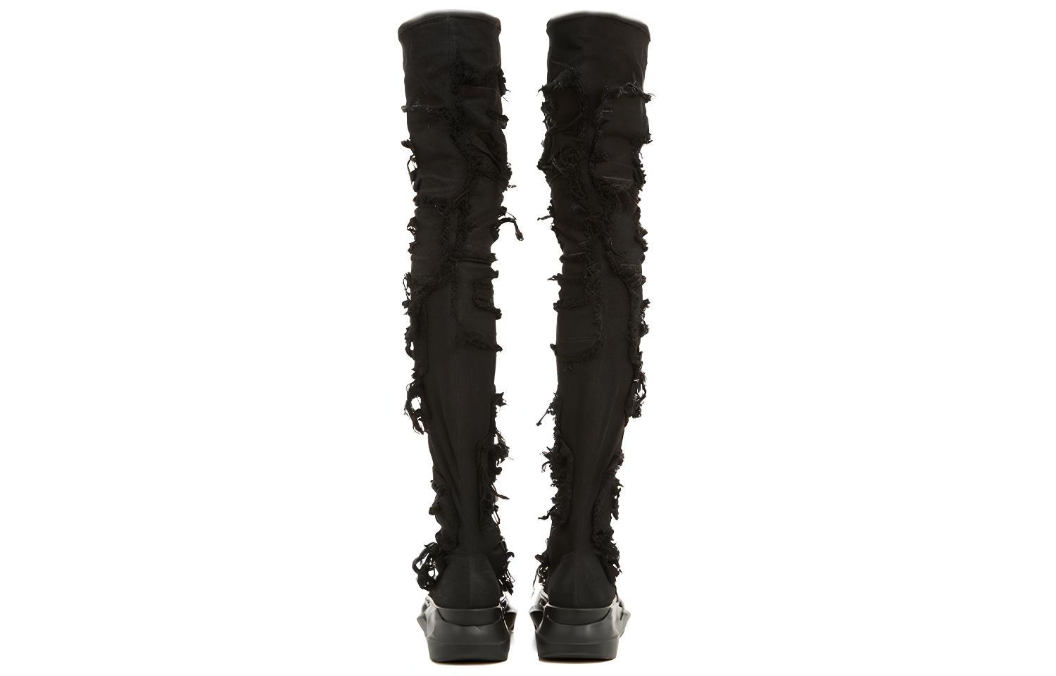 (W) Rick Owens DRKSHDW Gethsemane Stretch Abstract Stocking Boots 'Black Destroy Denim' 圖 4