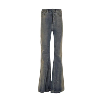 (Women) Rick Owens DRKSHDW SS23 Dirty Wash Flared Jeans Women’s Gray DS01C6311SDMPDE-38D