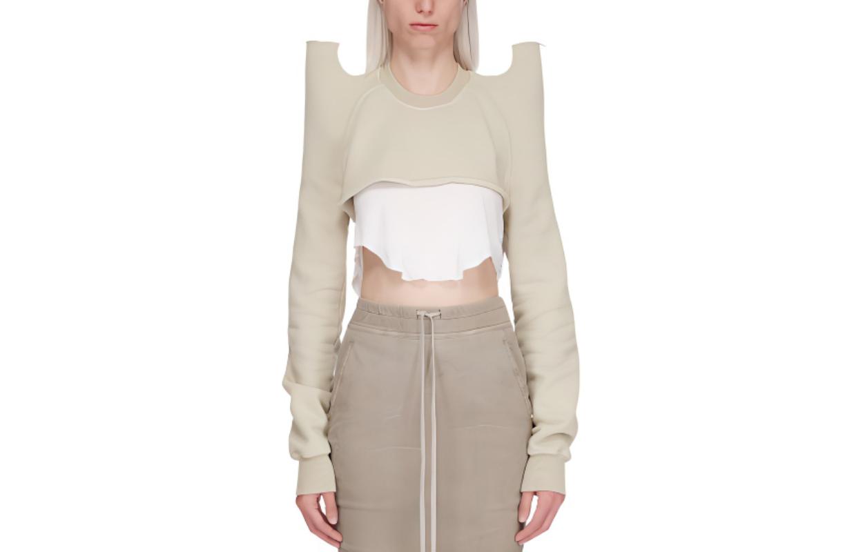 (Women) Rick Owens DRKSHDW SS24  Cropped Raglan Sweatshirt Pearl Color DS01D1213F-08