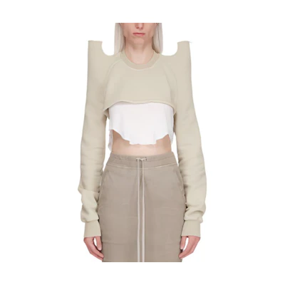 (Women) Rick Owens DRKSHDW SS24 Cropped Raglan Sweatshirt Pearl Color DS01D1213F-08
