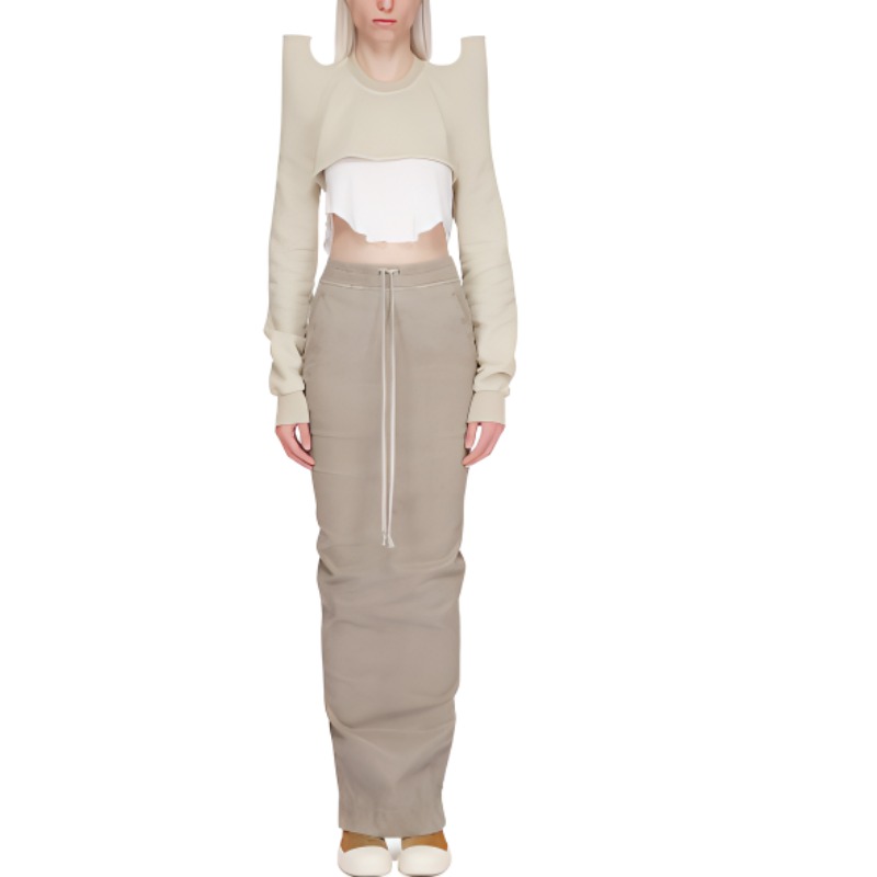 Shop (W) Rick Owens DRKSHDW SS24 Cropped Raglan Sweatshirt Warna Pearl DS01D1213F-08