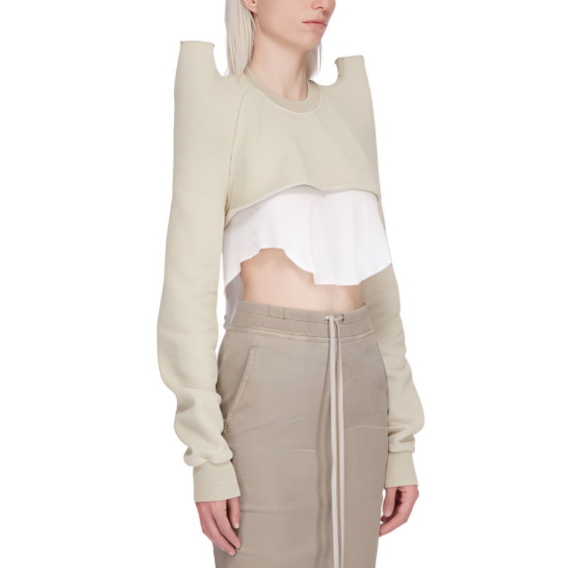 Details for (W) Rick Owens DRKSHDW SS24 Cropped Raglan Sweatshirt Warna Pearl DS01D1213F-08