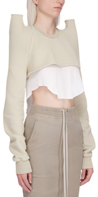 (W) Rick Owens DRKSHDW SS24 Cropped Raglan Sweatshirt Warna Pearl DS01D1213F-08 Details for (W) Rick Owens DRKSHDW SS24 Cropped Raglan Sweatshirt Warna Pearl DS01D1213F-08