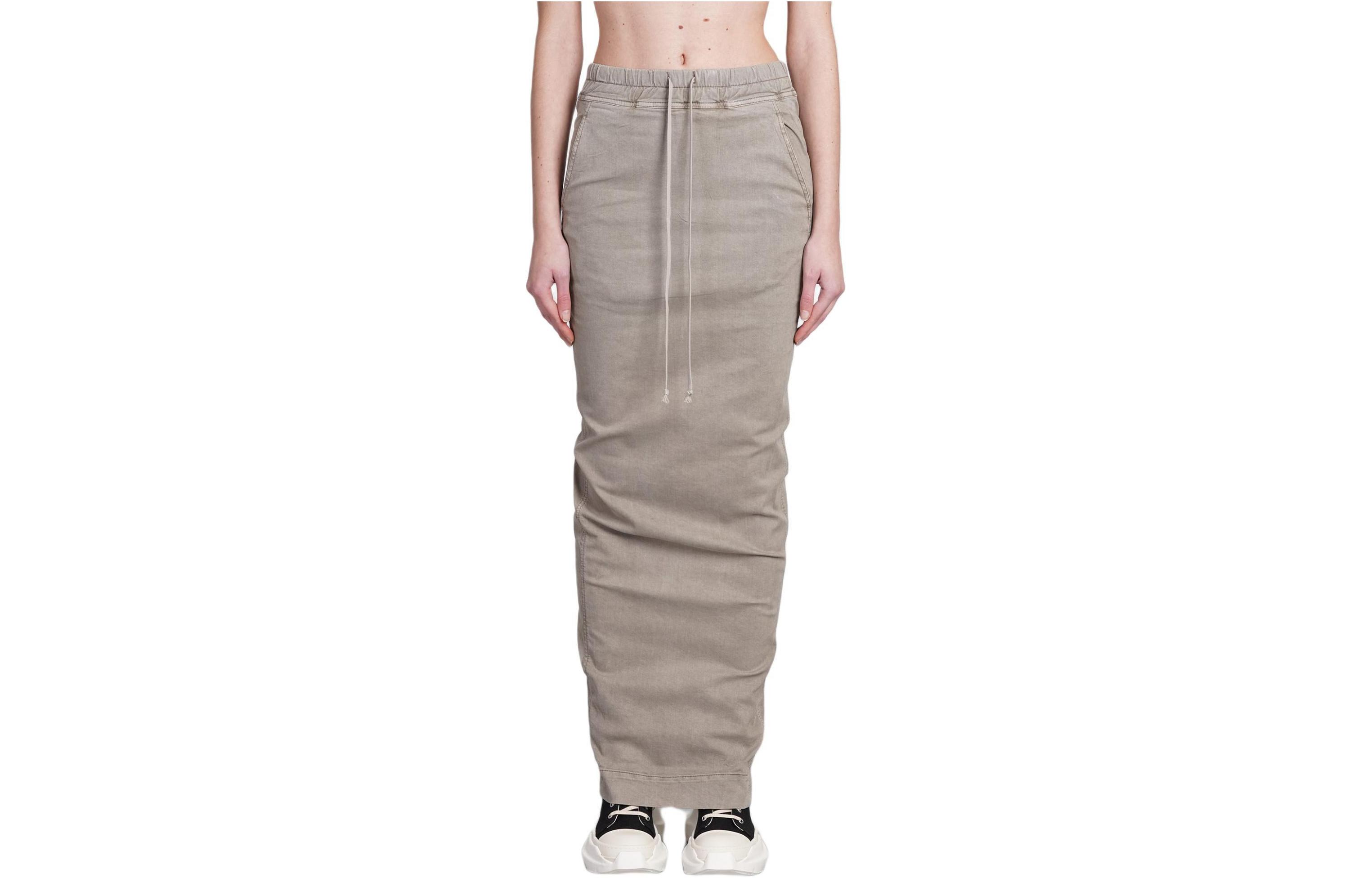 (Women) Rick Owens DRKSHDW SS24  Slim-Fit Elastic Long Skirt Grey Casual Wear DS01D1332SCF-08