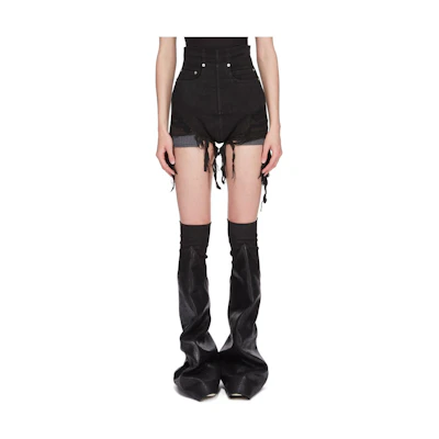 (Women) Rick Owens DRKSHDW SS24 Distressed High-Waisted Denim Shorts Women Black. DS01D1313SBBFR-09