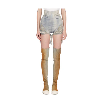 (Women) Rick Owens DRKSHDW SS24 High-Waisted Raw Hem Denim Shorts Sky Blue (Womens). DS01D1313SKYFR-46