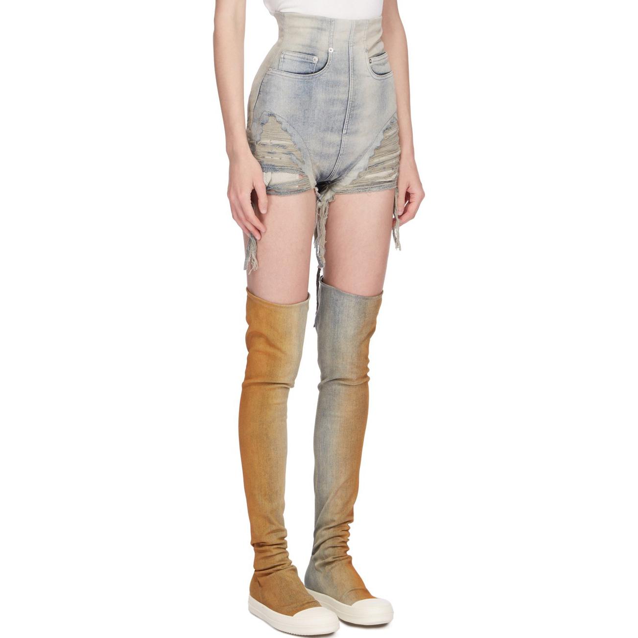 Purchase (W) Rick Owens DRKSHDW SS24 高腰毛边牛仔短裤 天蓝色（女款）。 DS01D1313SKYFR-46