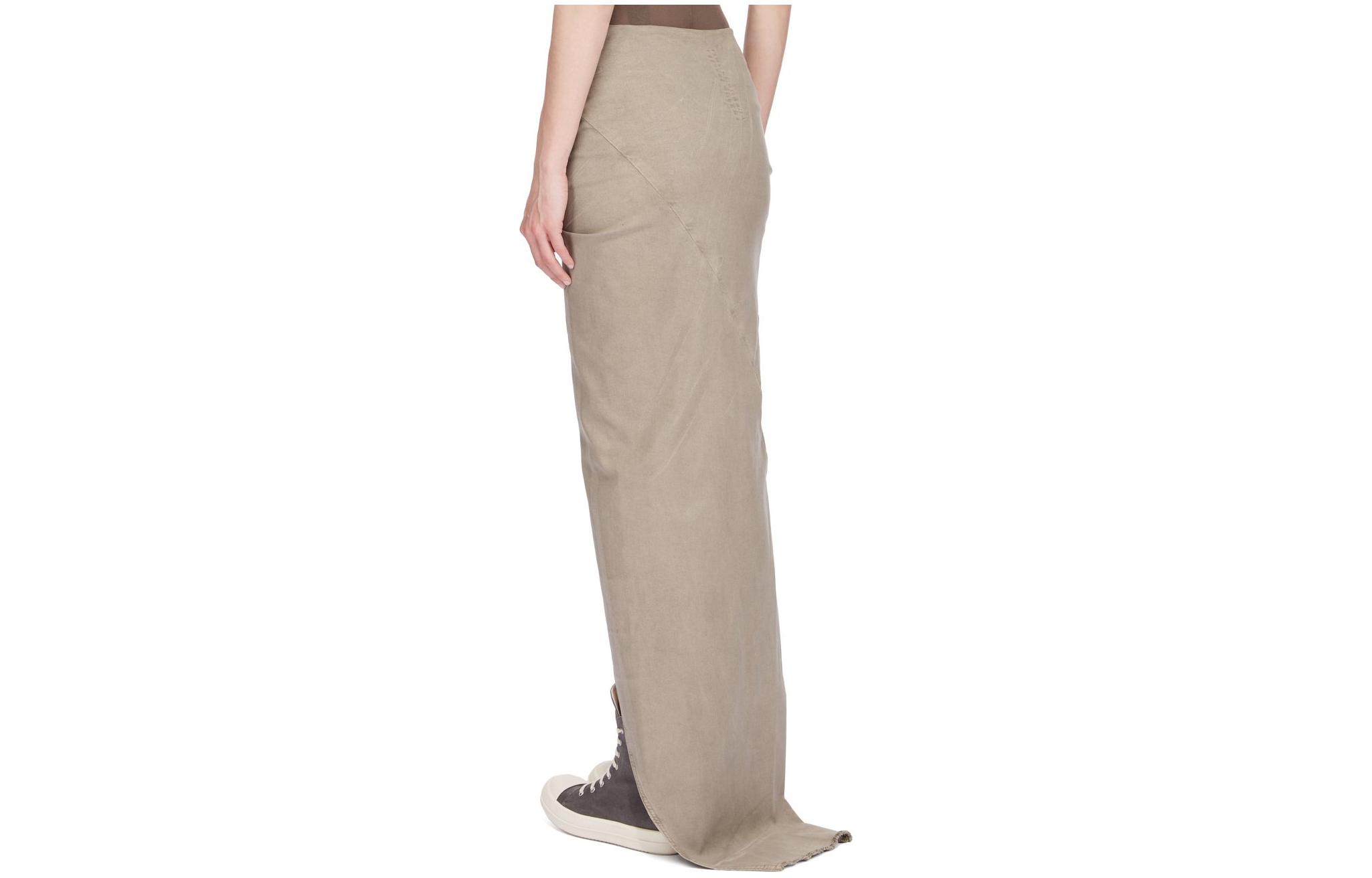 Lookbook (W) Rick Owens DRKSHDW SS24 Y2K弹力褶边牛仔长裙 女款 Pearl色 DS01D1348SCF-08