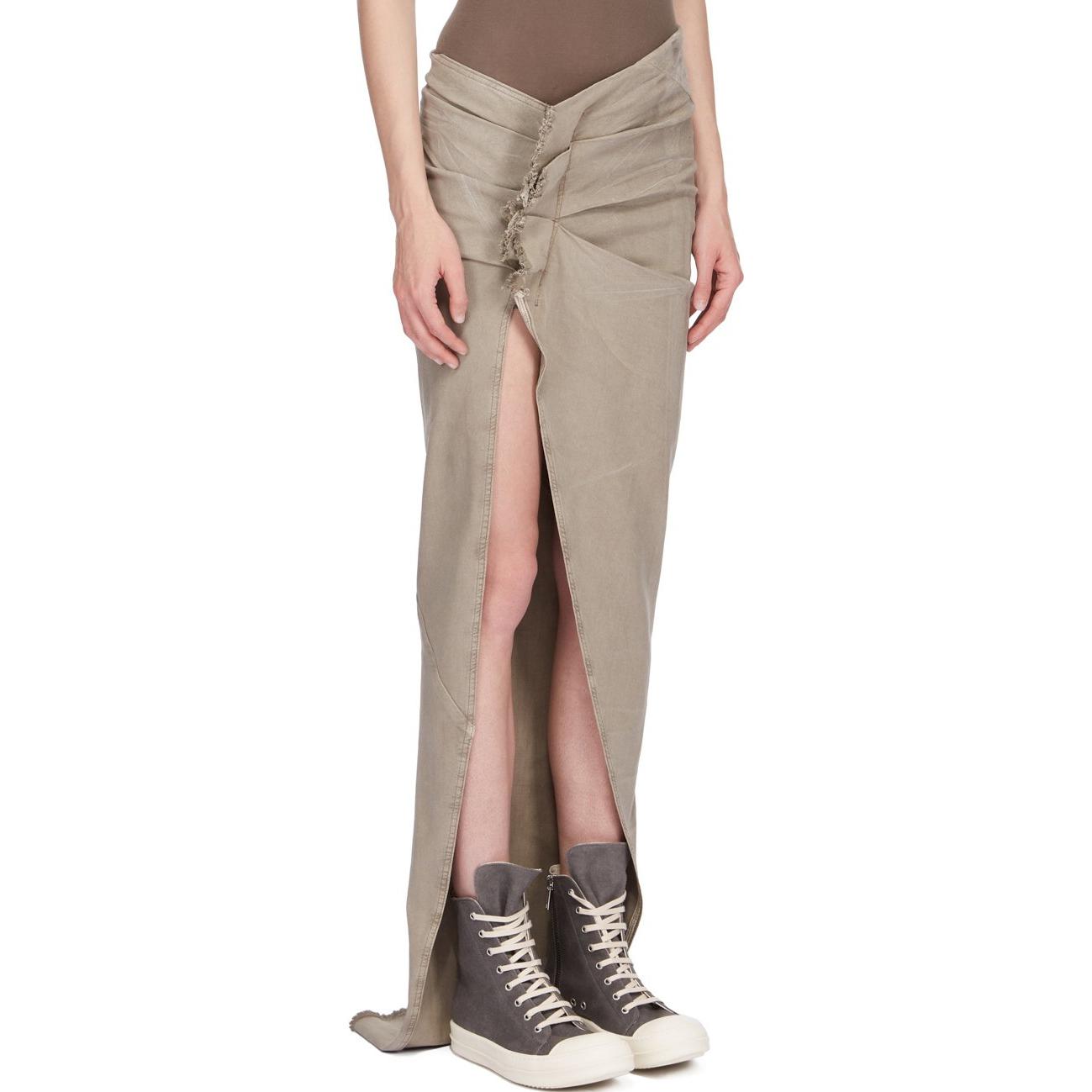 Purchase (W) Rick Owens DRKSHDW SS24 Y2K弹力褶边牛仔长裙 女款 Pearl色 DS01D1348SCF-08