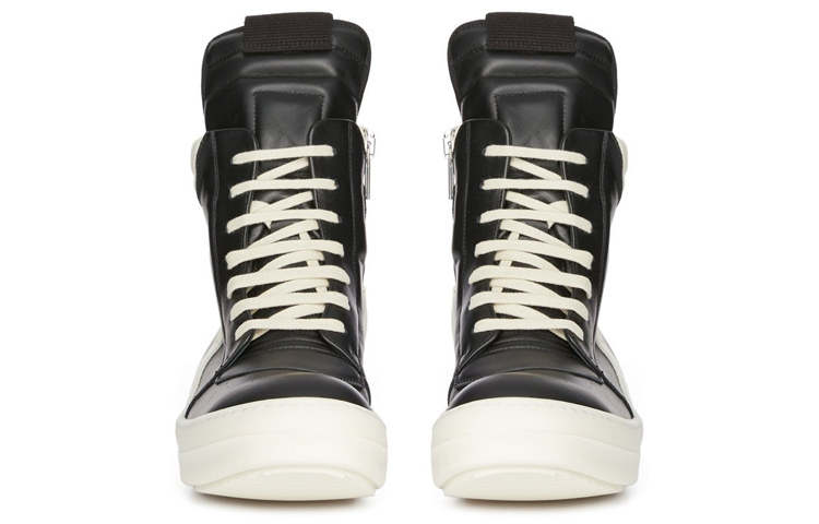 Lookbook RICK OWENS/RO Geobasket 銀皮 高幫綁帶 時尚板鞋 女款 白黑色