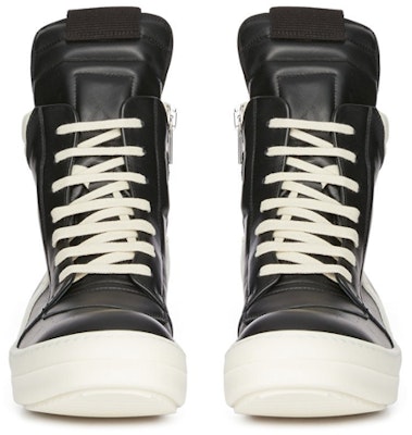 RICK OWENS/RO Geobasket 銀皮 高幫綁帶 時尚板鞋 女款 白黑色 Lookbook RICK OWENS/RO Geobasket 銀皮 高幫綁帶 時尚板鞋 女款 白黑色