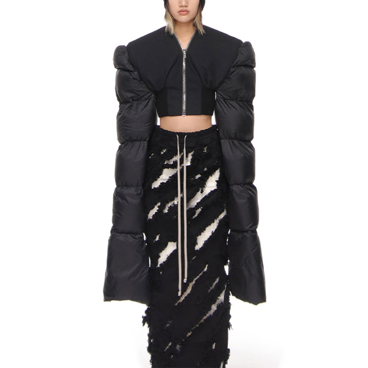 Shop (W) Rick Owens FW21 Jaket Pendek Pinggang Tinggi Cropped Hitam. RO02A7787