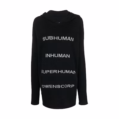 (Women) RICK OWENS FW22 Black Cashmere Hoodie with Letter Intarsia Design. RO02B6689-0908
