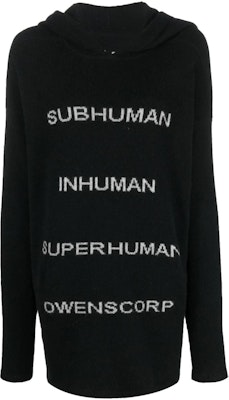 (Women) RICK OWENS FW22 Black Cashmere Hoodie with Letter Intarsia Design. RO02B6689-0908 Order (Women) RICK OWENS FW22 Black Cashmere Hoodie with Letter Intarsia Design. RO02B6689-0908
