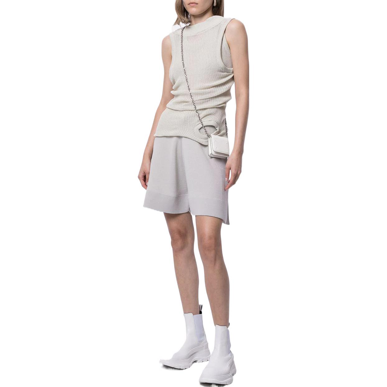 Lookbook (Women) RICK OWENS FW22  Ivory White Knit Elastic Waist Straight Shorts RO21S3650M-61