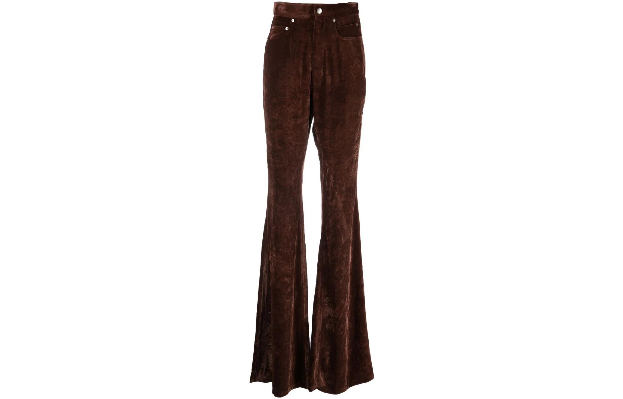 (Women) RICK OWENS FW22 Bridal High-Waisted Velvet Sweatpants Women Marron Brown RP02B6329V-43