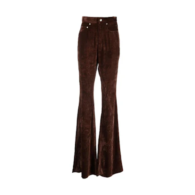 (Women) RICK OWENS FW22 Bridal High-Waisted Velvet Sweatpants Women Marron Brown RP02B6329V-43
