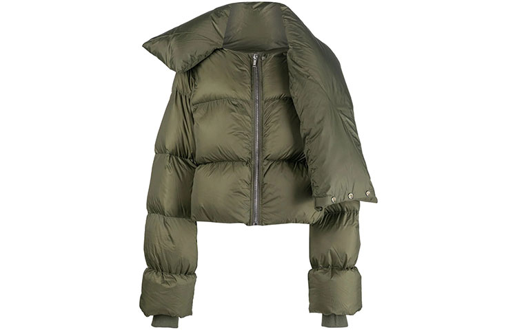 Order (W) RICK OWENS FW22 Jaket Zip Longgar Leher Tinggi Hijau RP02B6773NZD3-15