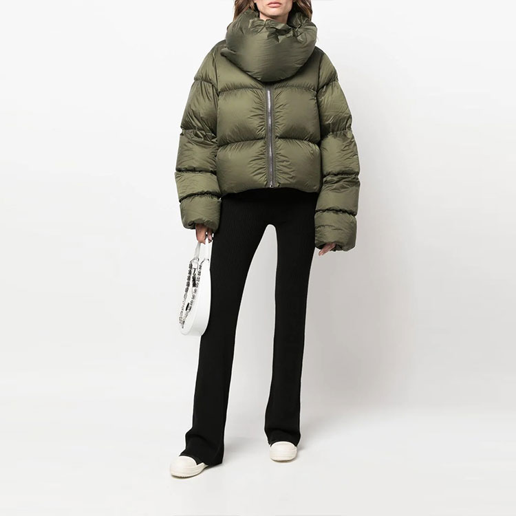 Lookbook (W) RICK OWENS FW22 Jaket Zip Longgar Leher Tinggi Hijau RP02B6773NZD3-15