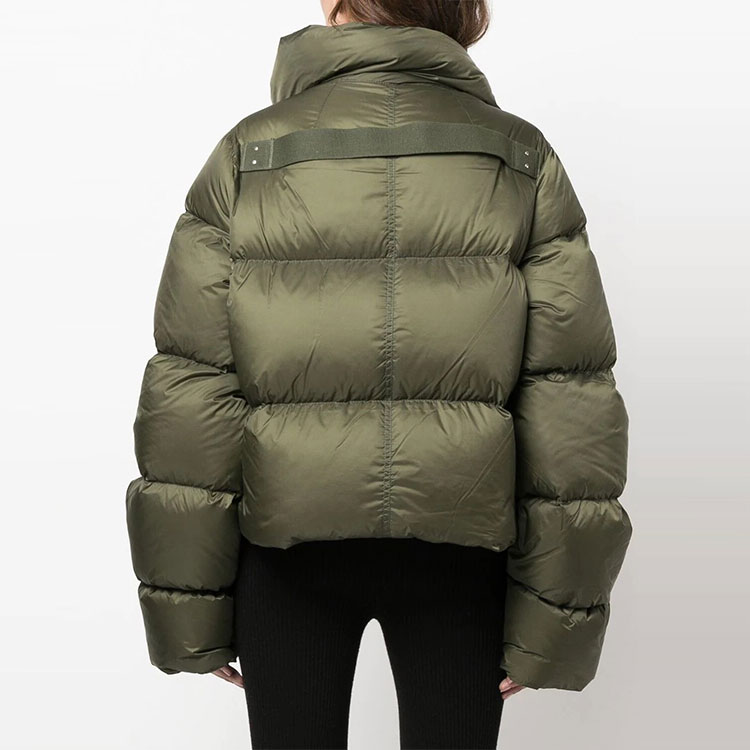 Shop (W) RICK OWENS FW22 Jaket Zip Longgar Leher Tinggi Hijau RP02B6773NZD3-15