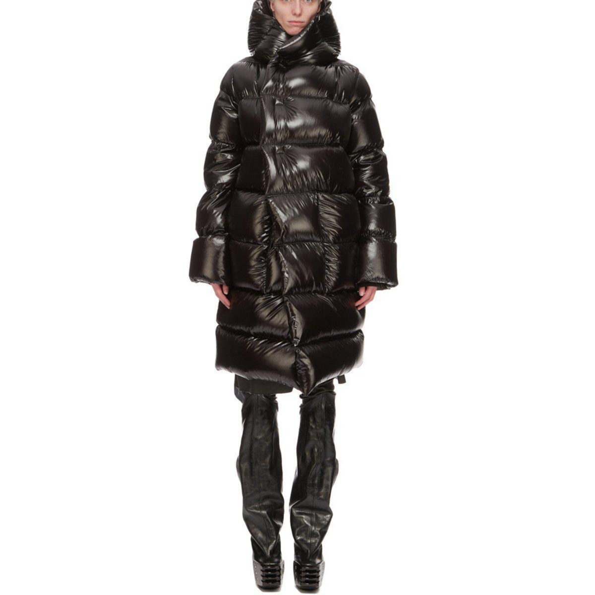 Order (W) 릭 오웬스 FW24 블랙 후드 롱슬리브 패딩 재킷. RP02D3916NLD3-09