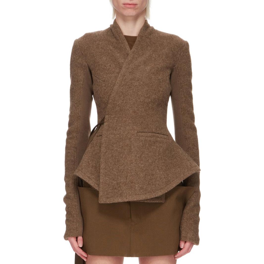 (Women) RICK OWENS FW24 Slim Fit Long Sleeve Jacket with Back Slit Women’s Beige. RP02D3707WLD-134