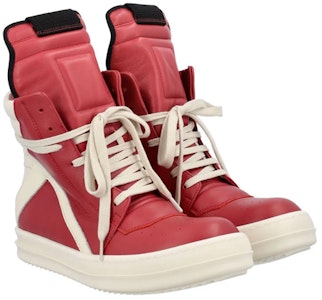 RICK OWENS/RO Geobasket 牛皮 高筒 時尚運動鞋 女款 紅白色 Order RICK OWENS/RO Geobasket 牛皮 高筒 時尚運動鞋 女款 紅白色